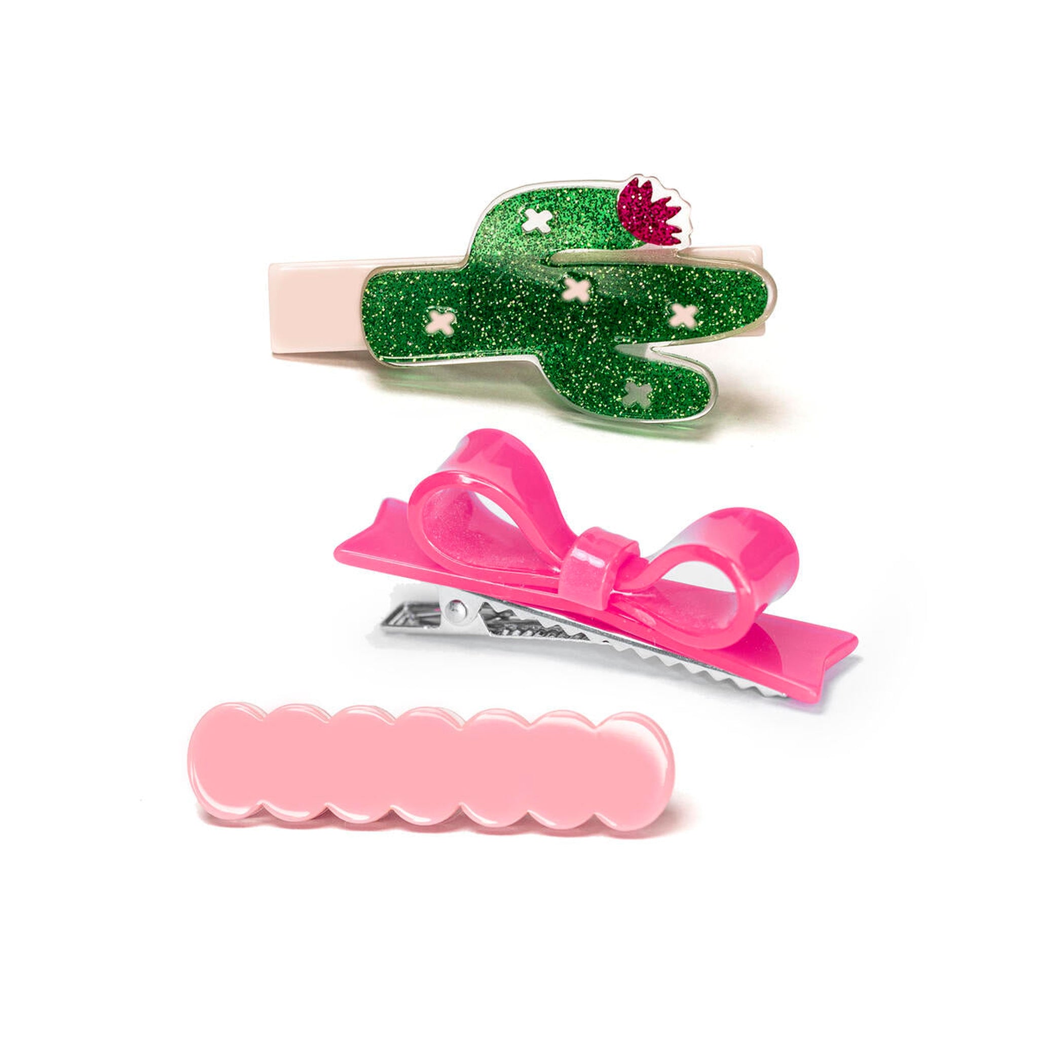 Cactus Glitter Alligator Clip Trio