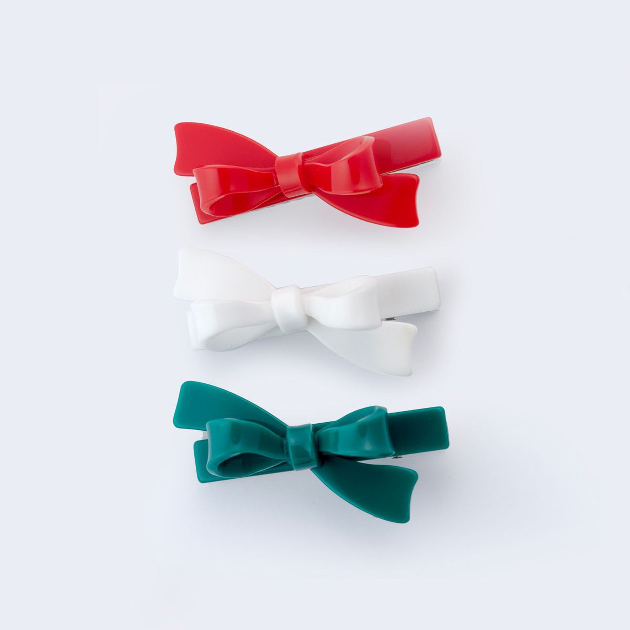 Bows Red Green and White Hair Clips