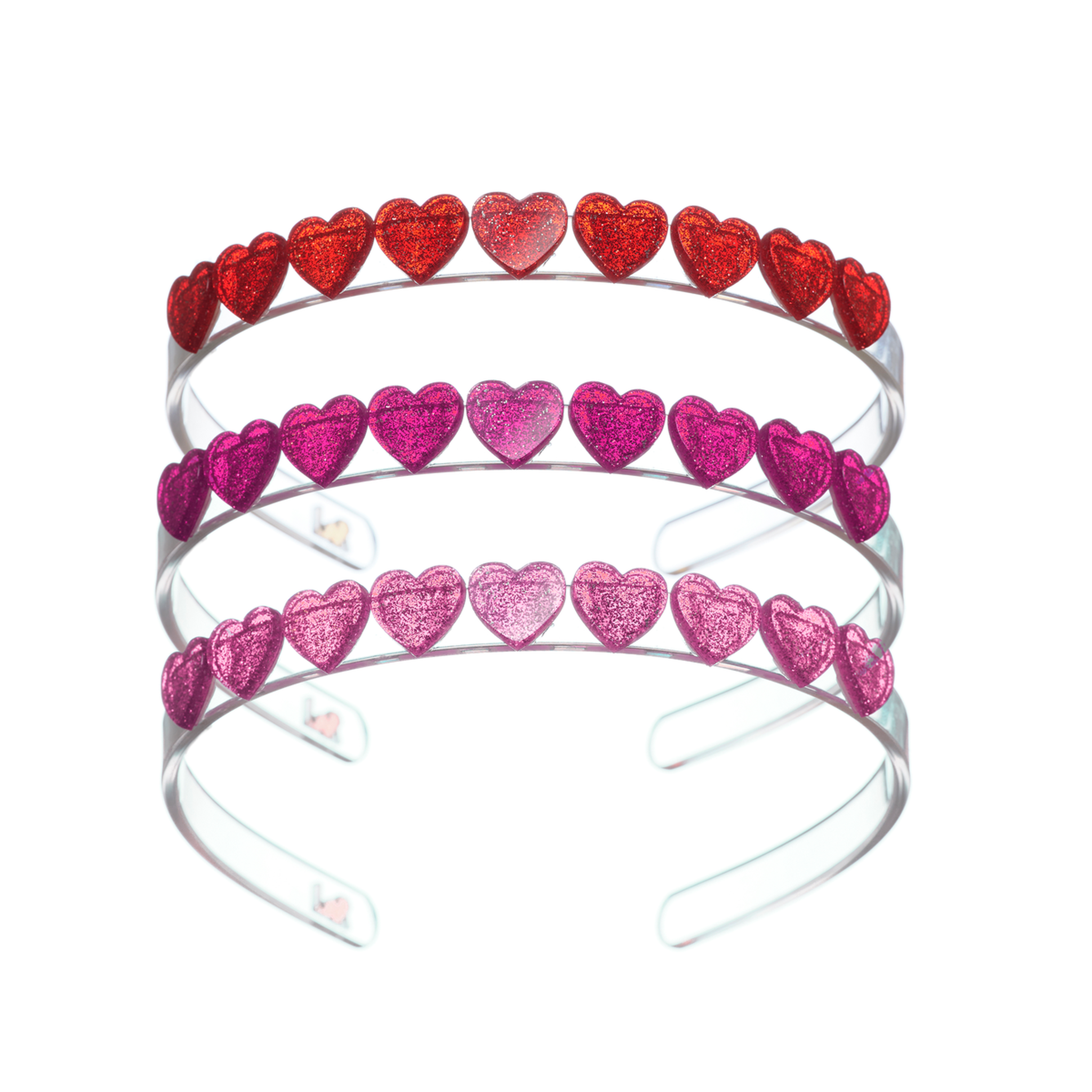 Hearts Glitter Trio Pink Red Headbands