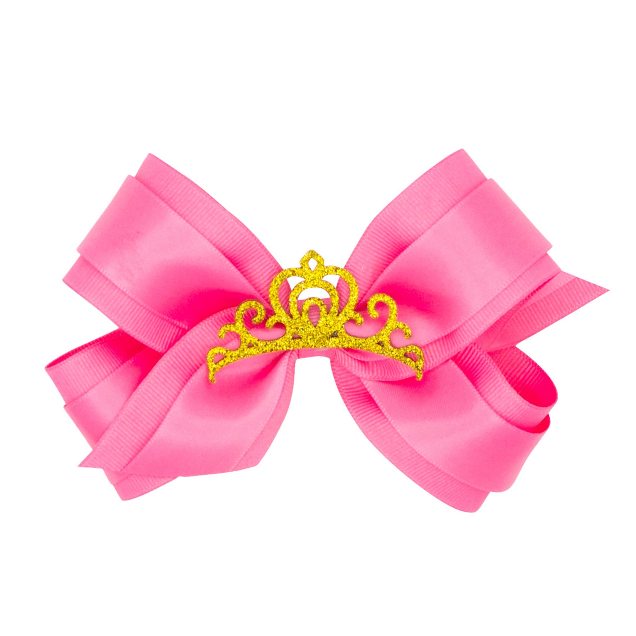 Medium Princess Grosgrain Hair Bow with Satin overlay and Glitter Crown