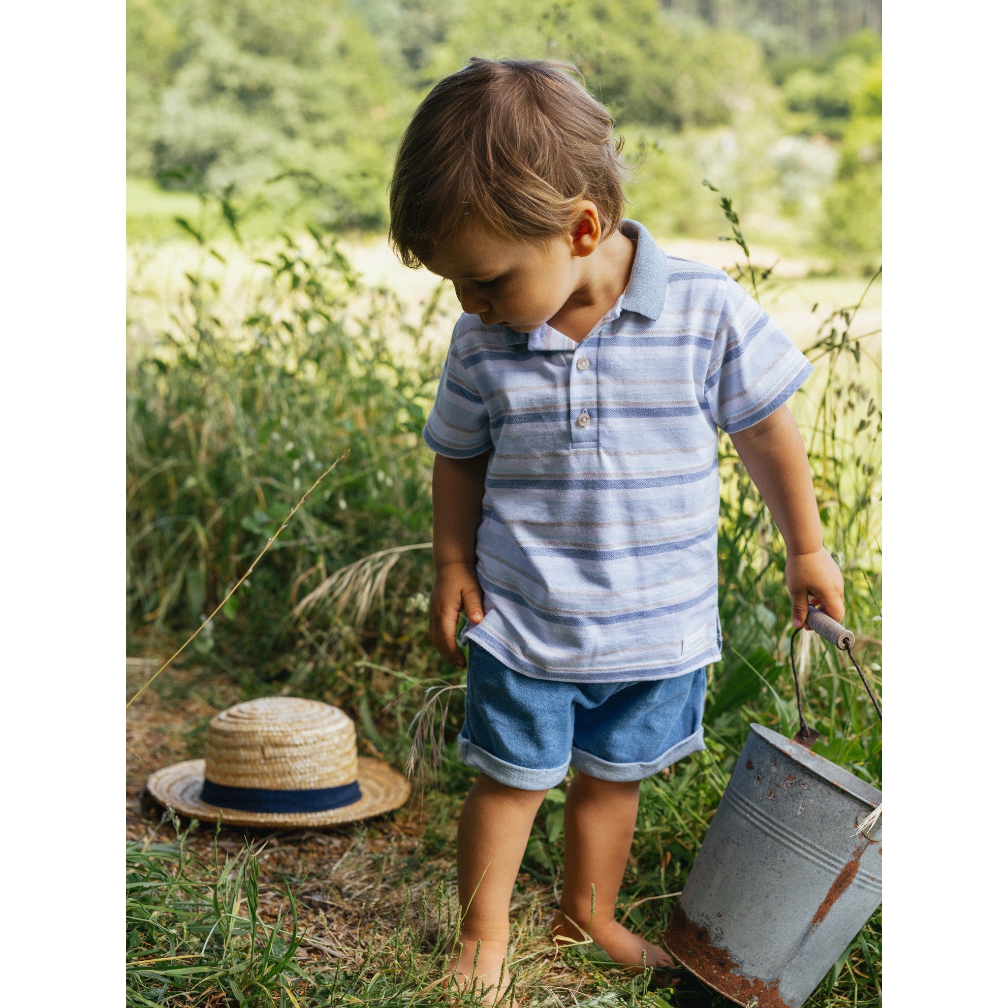 Polo shirt stripes in pique Denim Set