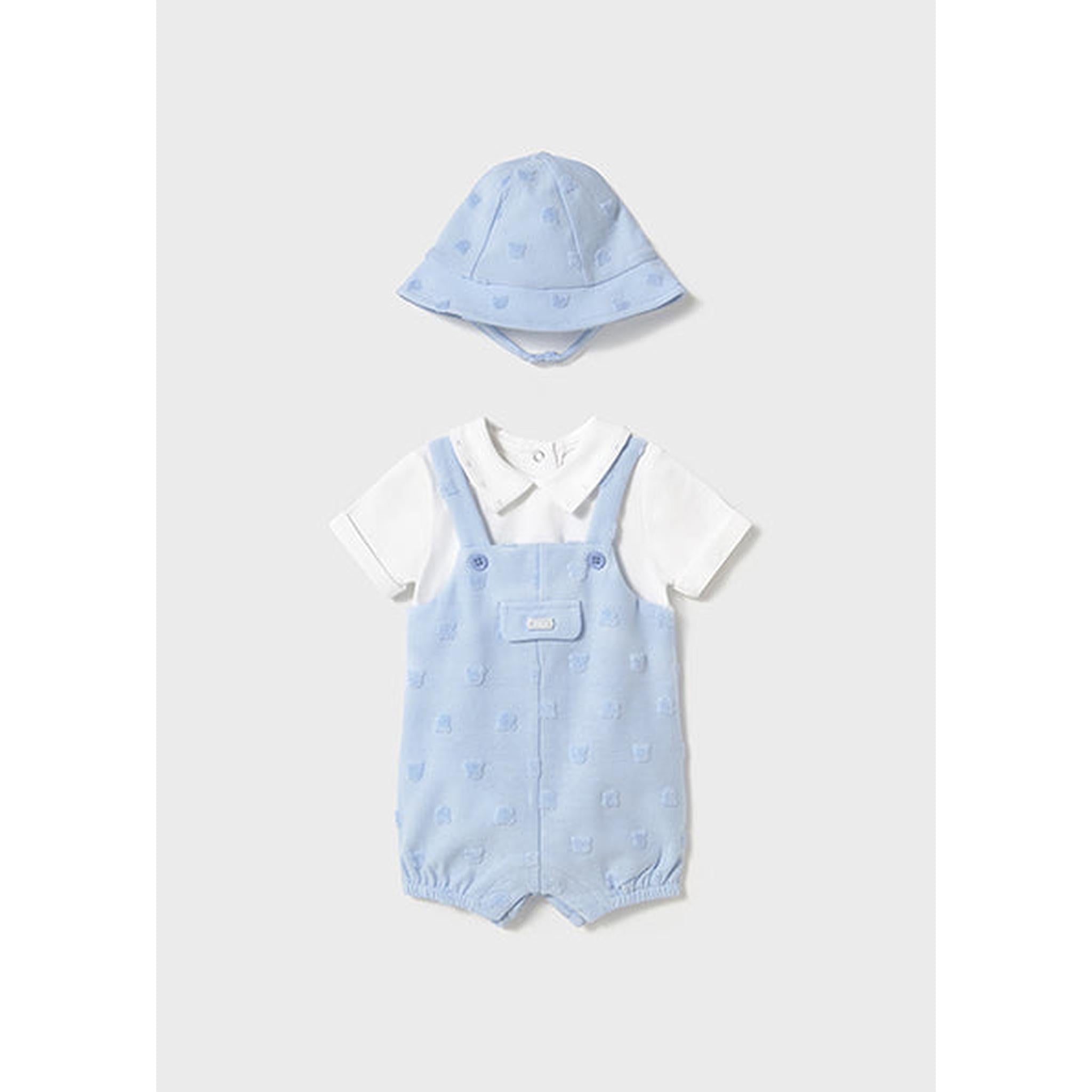 Newborn Simulated Dungaree Romper with Hat