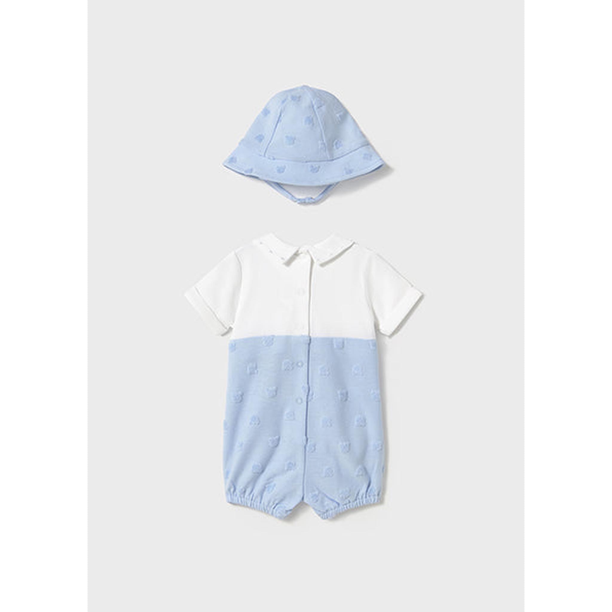 Newborn Simulated Dungaree Romper with Hat