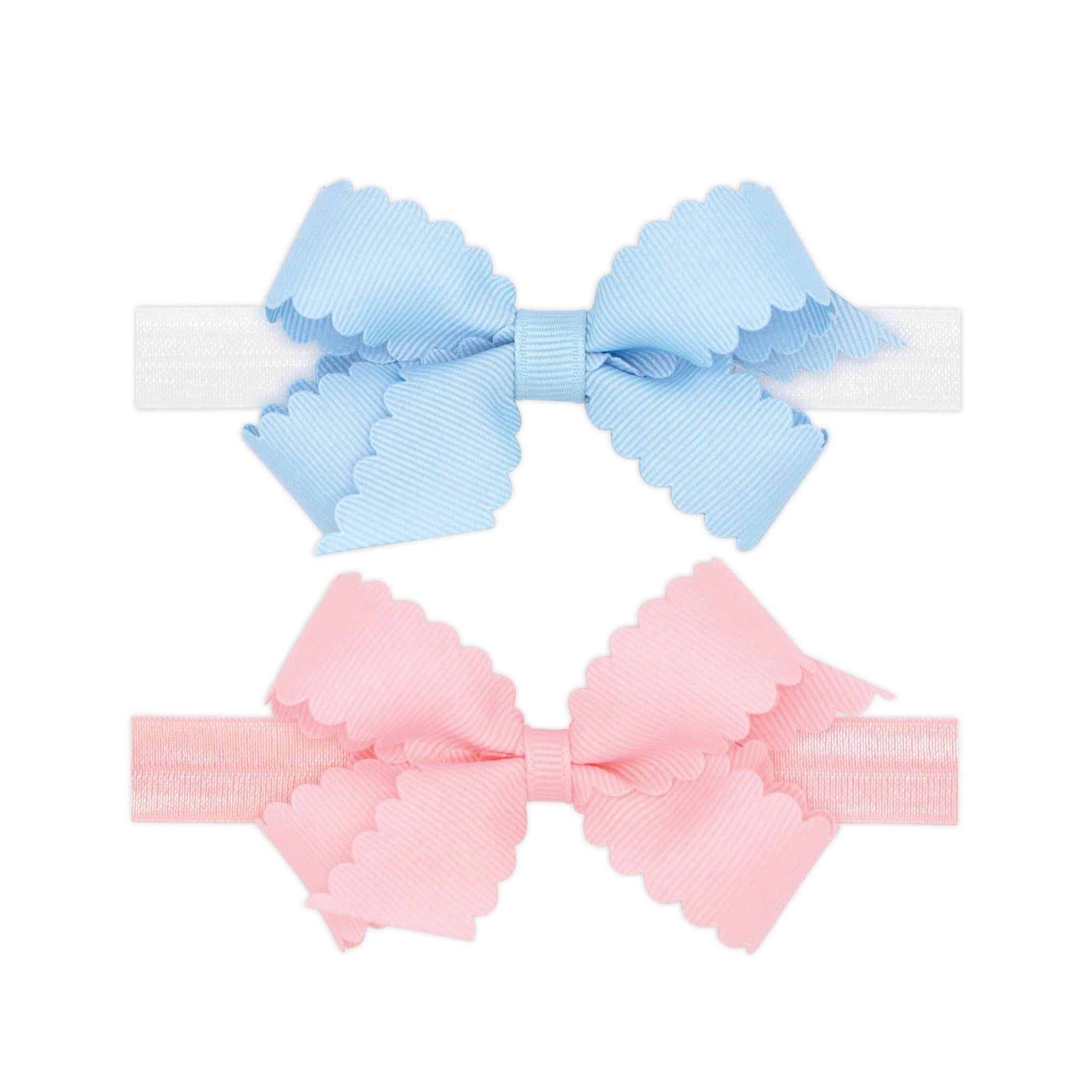 Two Mini Scallop Girls Hair Bows With Bands - Several Colors