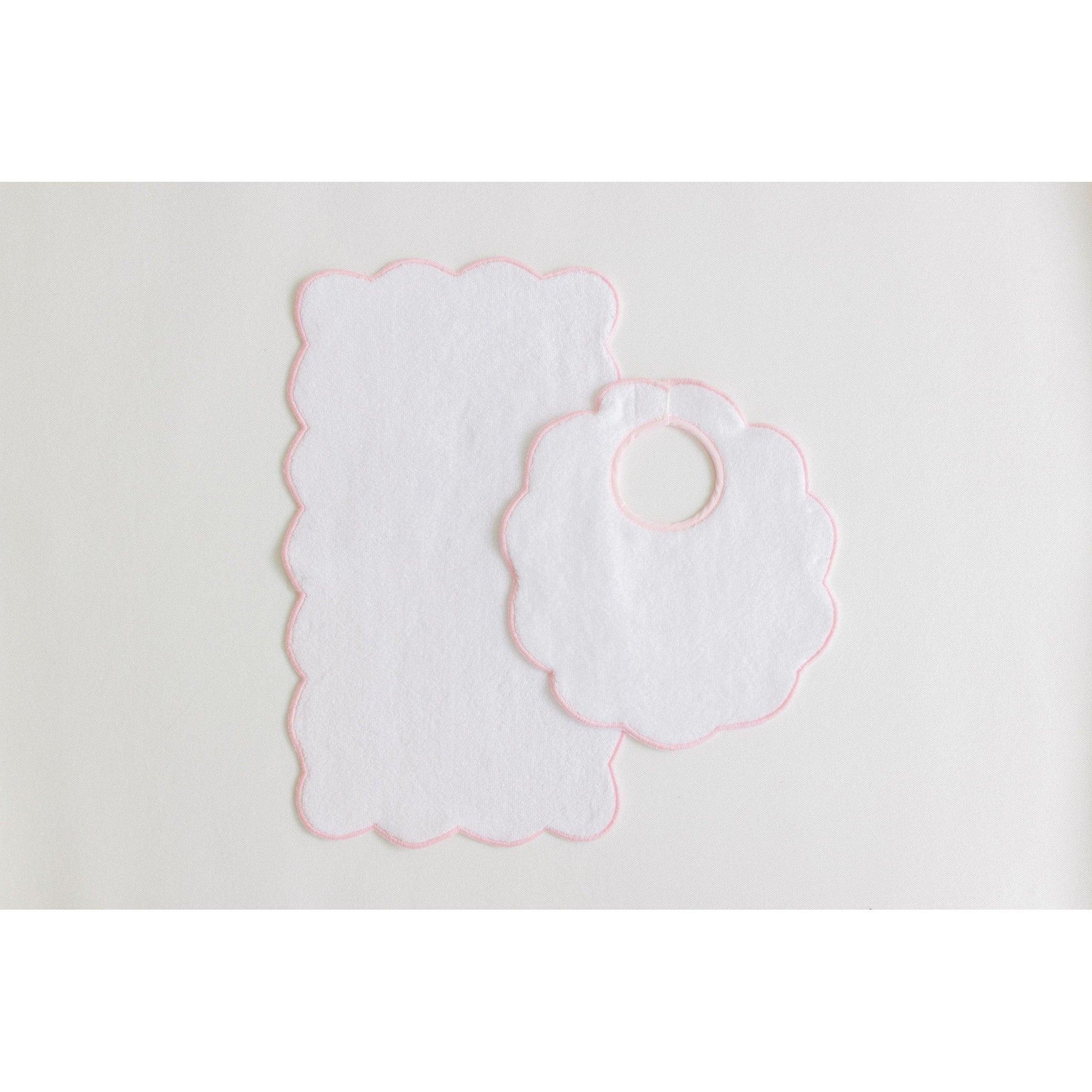 Bib & Burp Set - pink solid scalloped edge