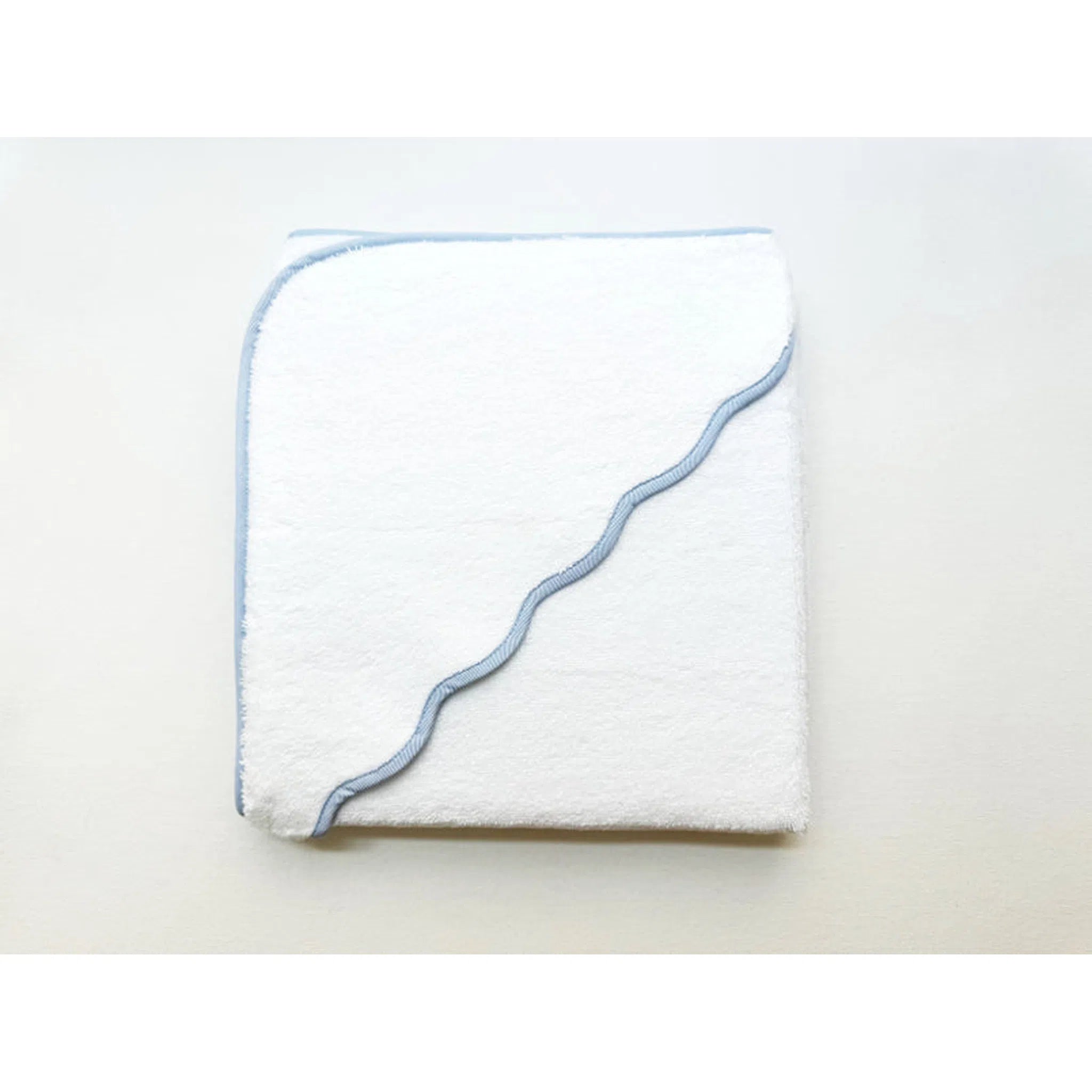 Hooded Towel – blue stripe scalloped edge