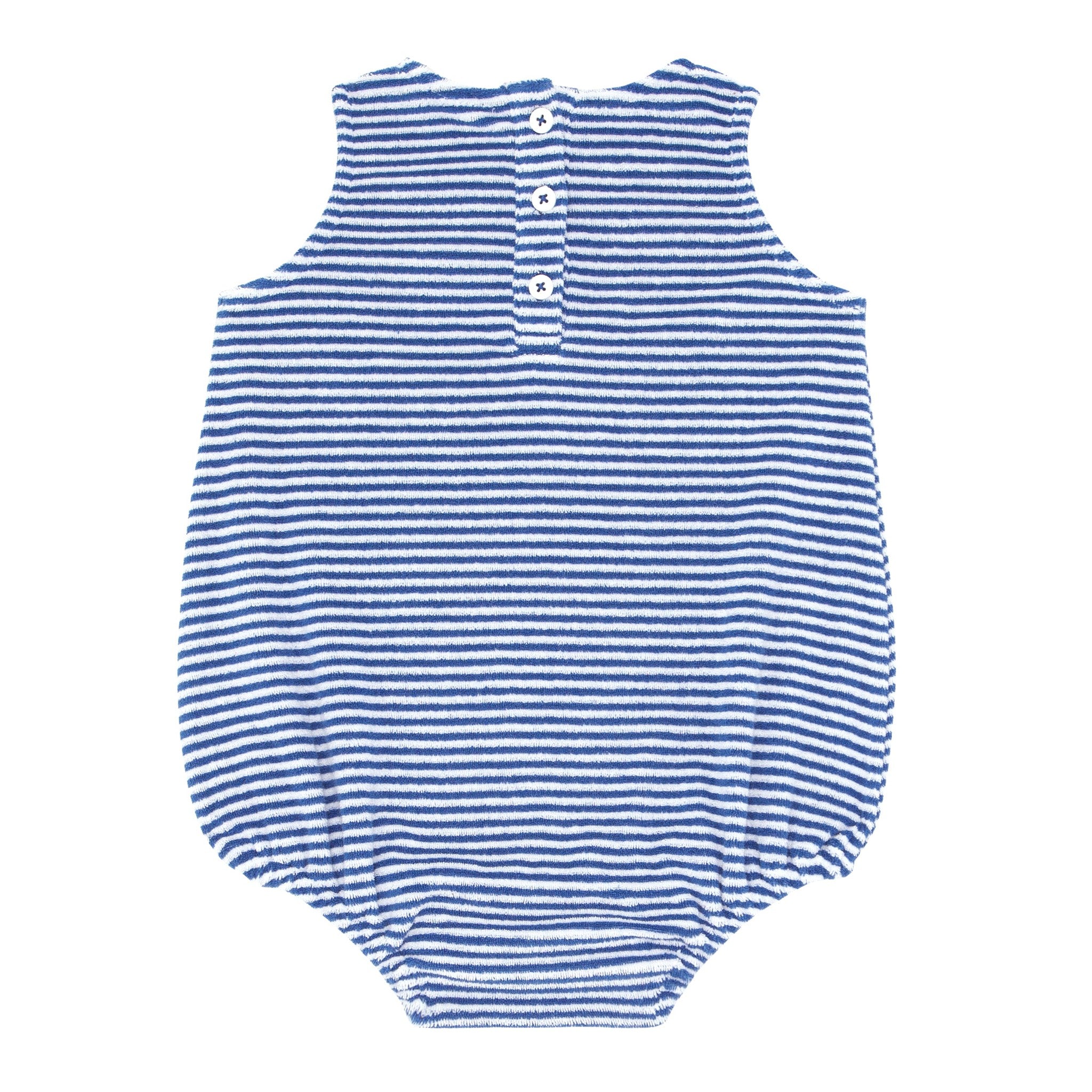 baby boys cove blue stripe french terry bubble romper
