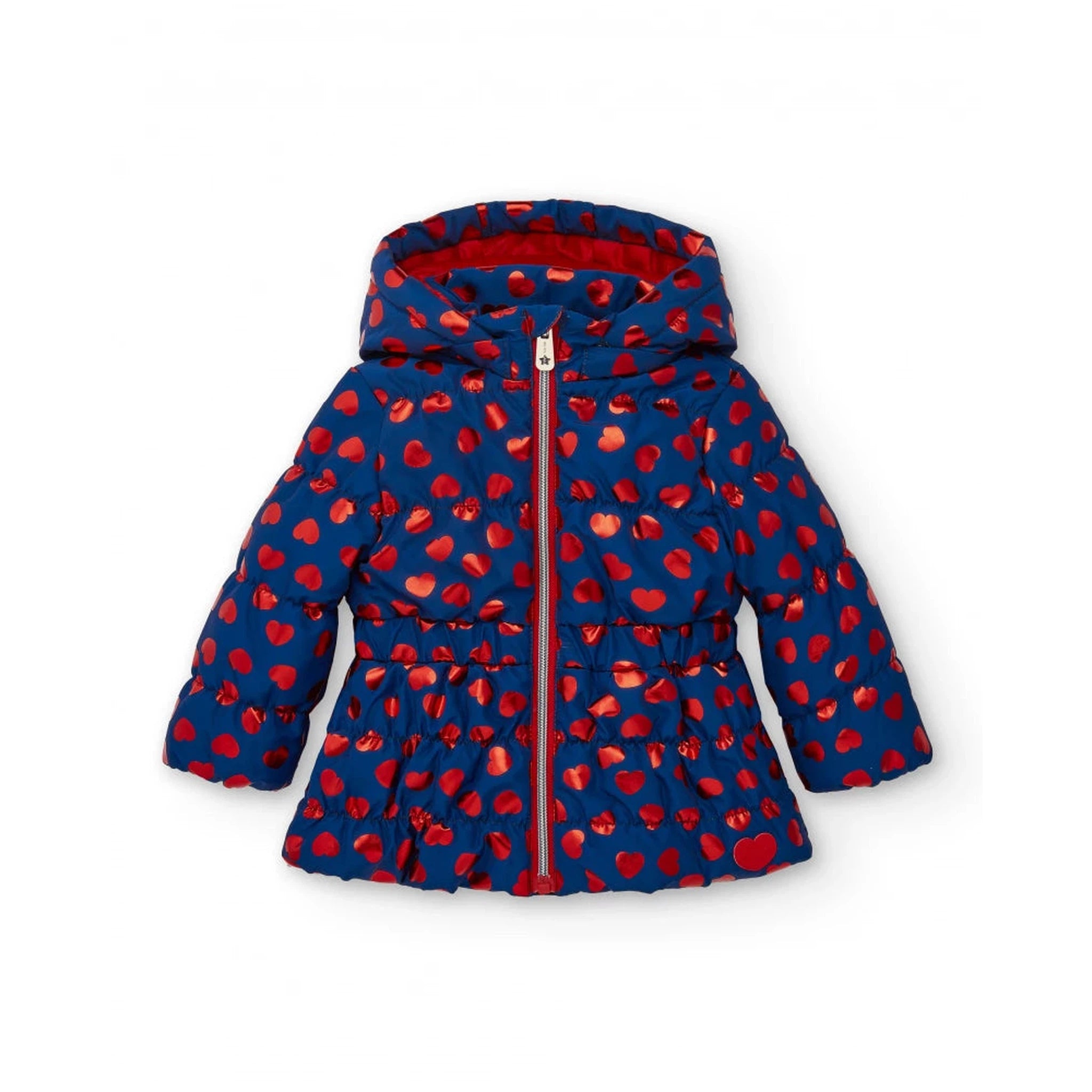 parka for girls in navy blue with heart print