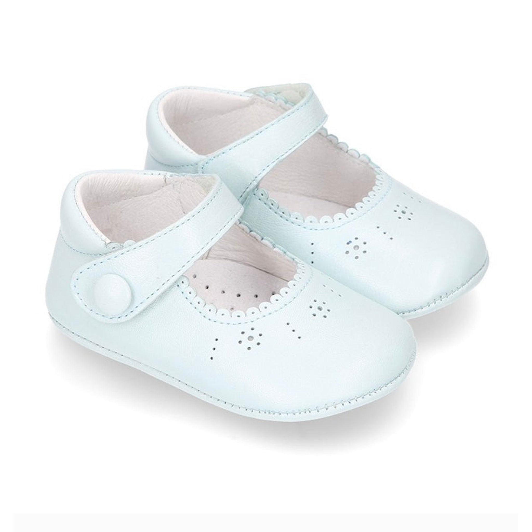 Perforated Mary Jane Leather Crib Shoes - Blue