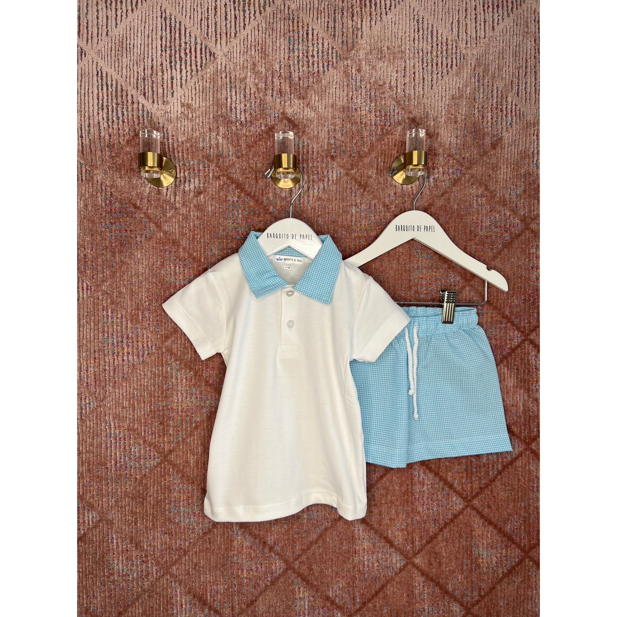 Cloque Pima Polo Set - Blue Seersucker Vichy