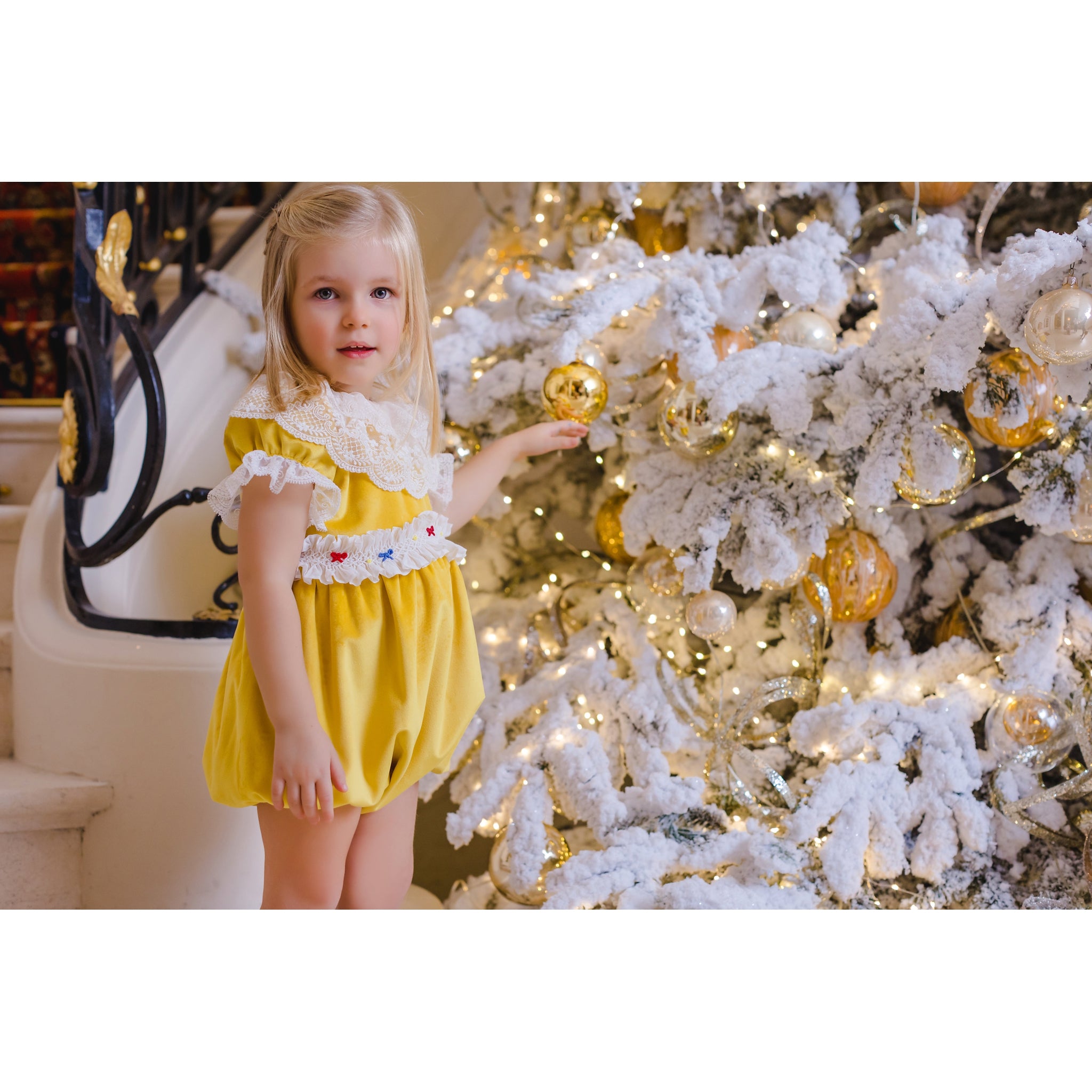 Golden Velvet Smocked Romper