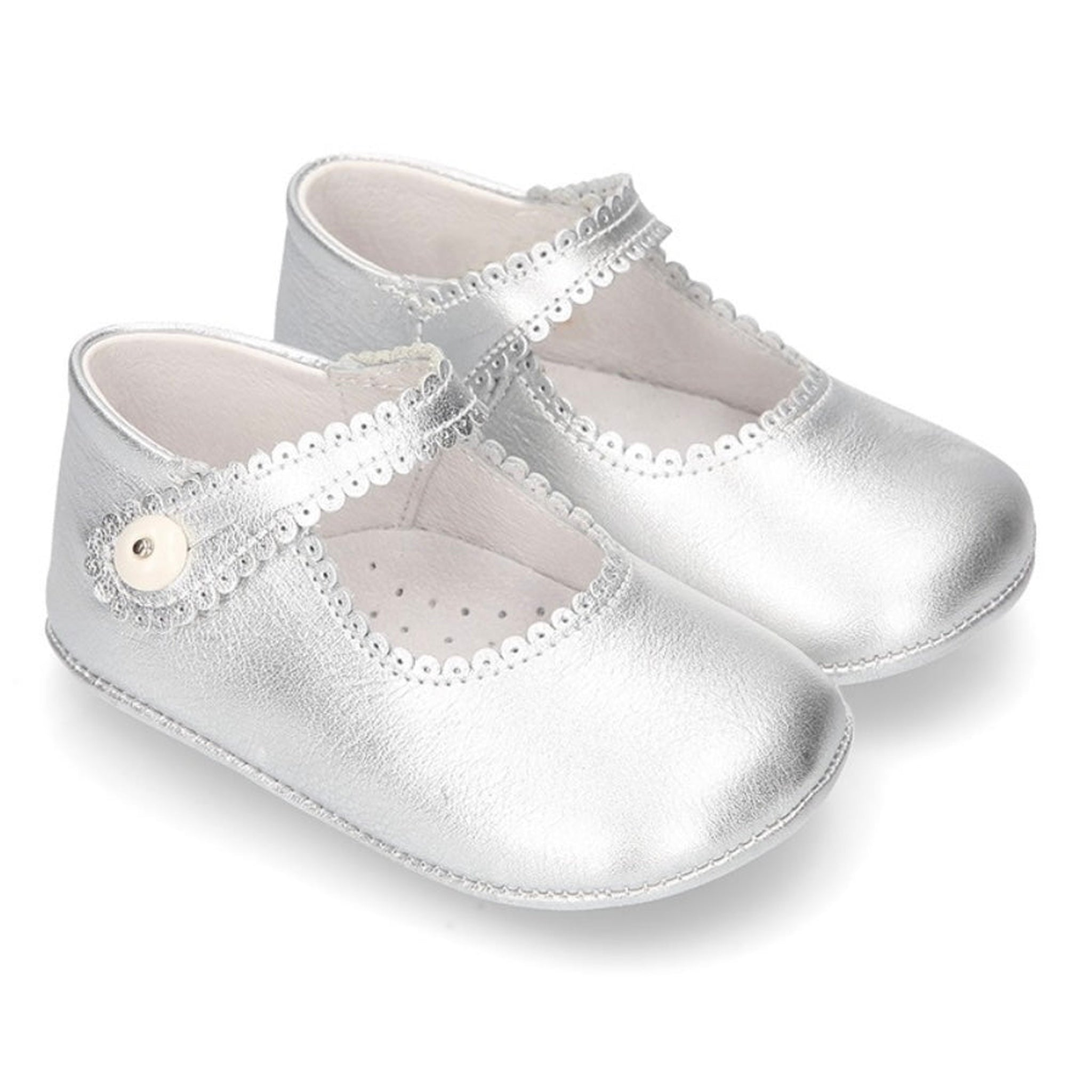 Mary Jane Leather Crib Shoes - Silver
